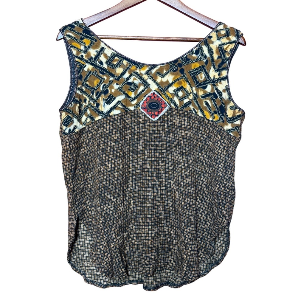 K.D. Spring Women Large Mixed Print Sleeveless Tank Top Brown‎ Geometric Boho